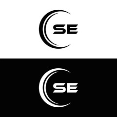 SE logo. S E design. White SE letter. SE, S E letter logo SET design. Initial letter SE linked circle uppercase monogram logo. S E letter logo SET vector design. SE letter logo design five style.	
