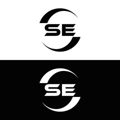 SE logo. S E design. White SE letter. SE, S E letter logo SET design. Initial letter SE linked circle uppercase monogram logo. S E letter logo SET vector design. SE letter logo design five style.	
