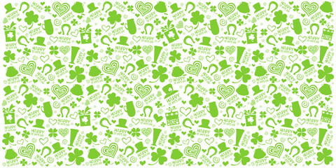 St. Patrick's day background in green colors. Seamless Pattern background with three - leaved shamrocks. St. Patrick's day holiday symbol. Irish symbols of the holiday.17 march. Vector illustration.