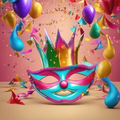 Colorful Carnival mask with elements and colorful background.