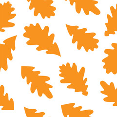 Obraz premium Seamless pattern of autumn oak leaves isolated on white background. Hand drawn vector illustration.