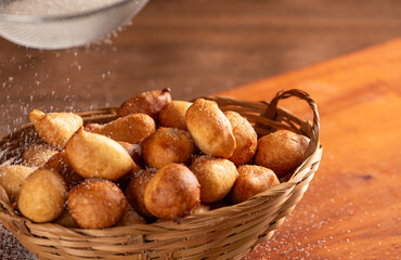 Rain cake, beautiful and delicious rain cakes with sugar, typical Brazilian recipe, selective focus.