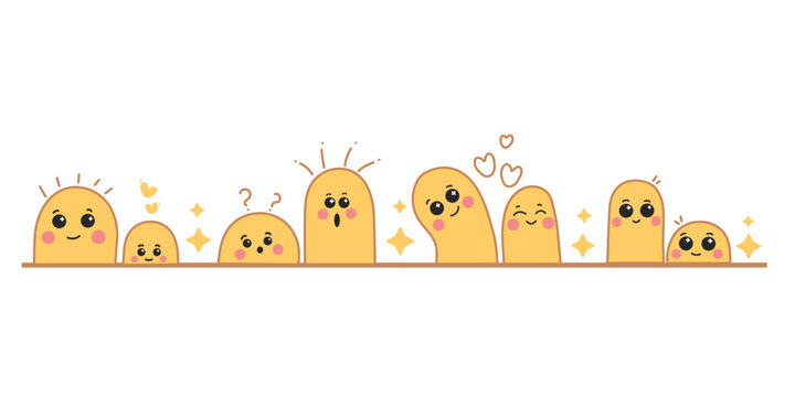Cute cartoon background, cute yellow monsters, happy cute little guys, happy and poppy