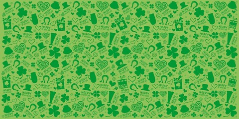 St. Patrick's day background in green colors. Seamless Pattern background with three - leaved shamrocks. St. Patrick's day holiday symbol. Irish symbols of the holiday.17 march. illustration.