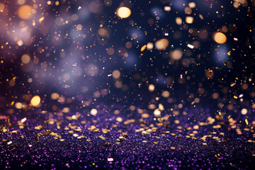 Fototapeta na wymiar Shimmering gold and silver confetti against a deep purple backdrop, colorful background, Carnival