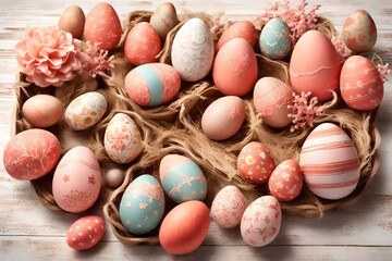 Celebrating the Festival of Easter with Joyful Ovations and Delightful Revelry, Featuring The Most Perfect and Best Collection of Colorful Eggs, With Ample Copy Space for Your Easter Wishes.