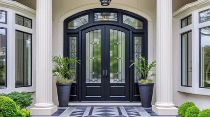 Foto op Canvas Main door to the luxury house with spring decoration, beautiful elegant entrance to the house, modern and elegant door, Spring time, Mockup © iv work