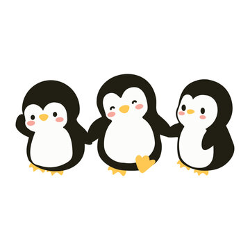 family Penguins Holding Hands cartoon