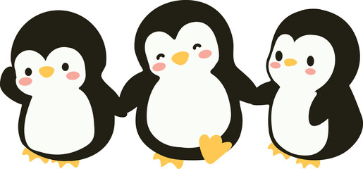 family Penguins Holding Hands cartoon