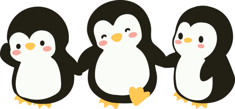 family Penguins Holding Hands cartoon