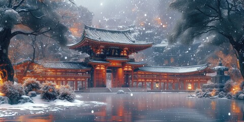 Snowy Morning at Kyoto Temple
