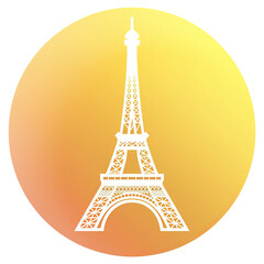 Fototapeta na wymiar Eiffel tower icon in white color and yellow gradient circular background Premium Vector