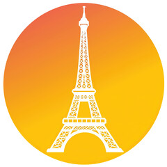Eiffel tower icon in white color and yellow gradient circular background Premium Vector