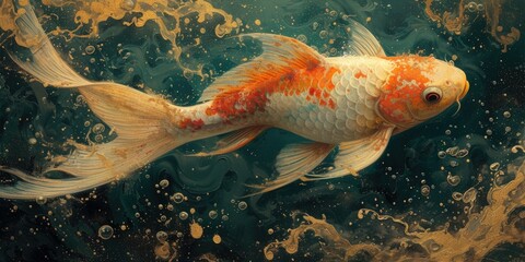 Obraz na płótnie Canvas Teal and Gold Fish Brilliance