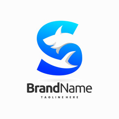 shark logo letter R combination logo design concept