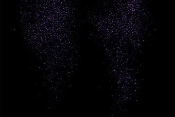 Purple glitter splash on black background. Magic light stardust pattern. Abstract starlight. Violet explosion of Confetti. Vector illustration.	
