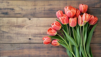 Spring background!A bouquet of tulips on a wooden background.Holiday greeting card for Valentine's Day, Woman's Day, Mother's Day, Easter!