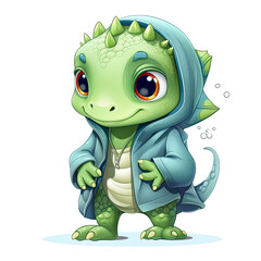 illustration of cute little dragon in clothes