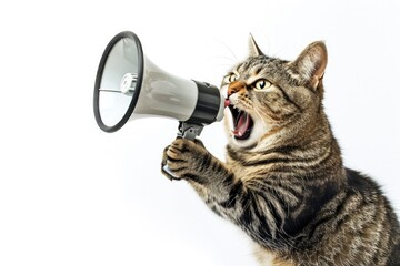 cat with a megaphone isolated on white background
