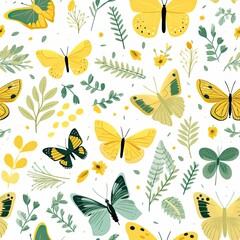 Fototapeta premium seamless pattern with yellow butterflies and flowers
