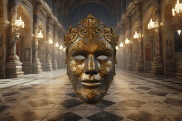 Volto mask. liquid gold. Inside medieval castle