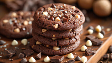 Soft baked choclate cookie well decorated product photo