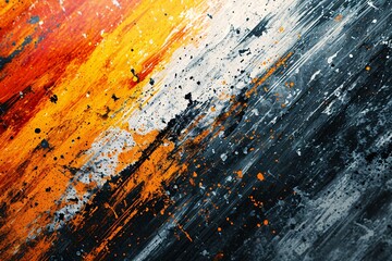 Vibrant abstract gradient film grain texture for web banner and discounted blurred orange grey white shapes on black noisy texture. - obrazy, fototapety, plakaty