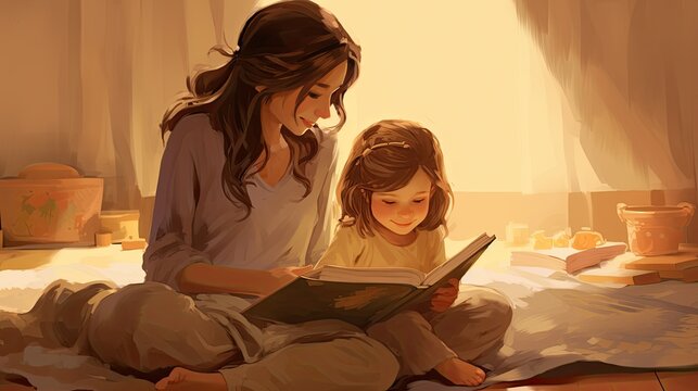mother and child reading a book