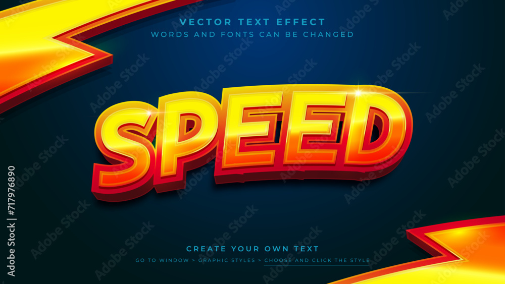 Aufkleber vector editable 3d orange red text effect. speed fast graphic style on gradient blue background