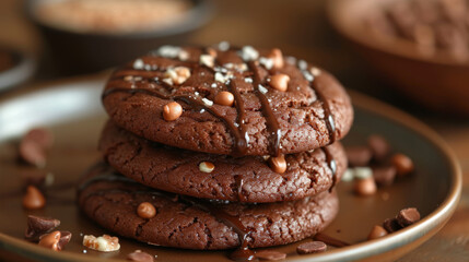 Soft baked choclate cookie well decorated product photo