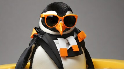 a penguin wearing shawl 