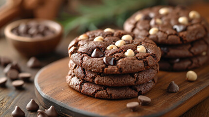 Soft baked choclate cookie well decorated product photo