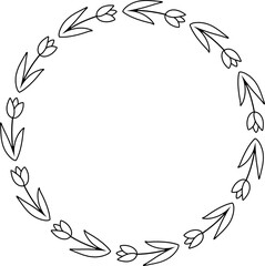 Obraz premium Floral wreath border outline vector