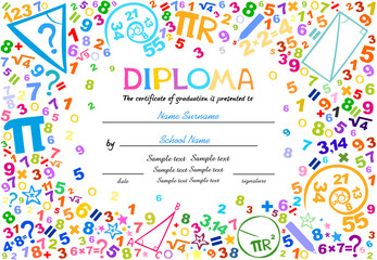 Certificates kindergarten and elementary, Preschool Kids Diploma certificate background design template, Diploma template for kindergarten students, Certificate of kids diploma. Vector  illustration