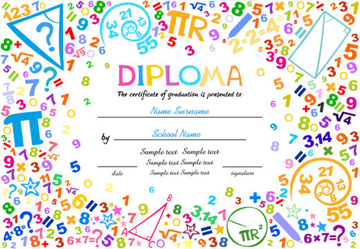 Certificates kindergarten and elementary, Preschool Kids Diploma certificate background design template, Diploma template for kindergarten students, Certificate of kids diploma. Vector  illustration