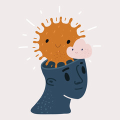 Vector illustration of Shining Sun In Mind Brain and cloud