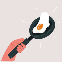Vector illustration of hand holding a pan with fry egg, a classic breakfast concept