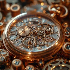 Fototapeta na wymiar Intricate Timepiece: Exposed Gears of a Vintage Pocket Watch in Detail