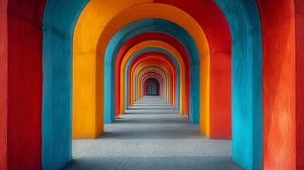 Vibrant Spectrum of Colored Arches Creating a Mesmerizing Perspective Hallway