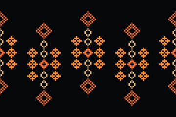 Obraz na płótnie Canvas Ethnic geometric fabric pattern Cross Stitch.Ikat embroidery Ethnic oriental Pixel pattern black background. Abstract,vector,illustration. Texture,clothing,frame,decoration,motifs,silk wallpaper.