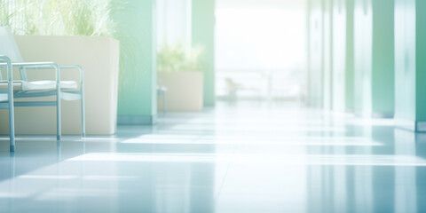 Tranquil and Modern Hospital Corridor with Bright Natural Light.