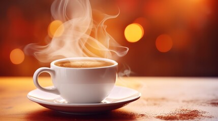 Obraz premium Hot Coffee in a Cup with a smoke effect on top. generative AI
