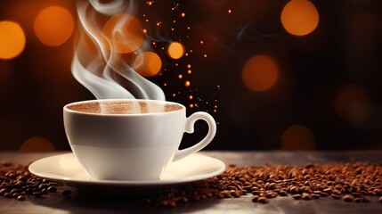 Fototapeta premium Hot Coffee in a Cup with a smoke effect on top. generative AI