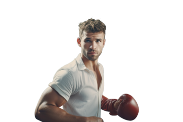 Athletic male boxer portrait. Isolated transparent background.