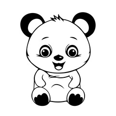 Coloring book for kids, baby panda bear isolated on white background, Pretty face, cartoon style. Black and white outline vector illustration. Template, print, children poster design