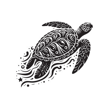 Oceanic Odyssey: A Diverse Collection of Majestic Turtle Silhouettes - Turtle Illustration - Turtle Vector - Reptile Silhouette
