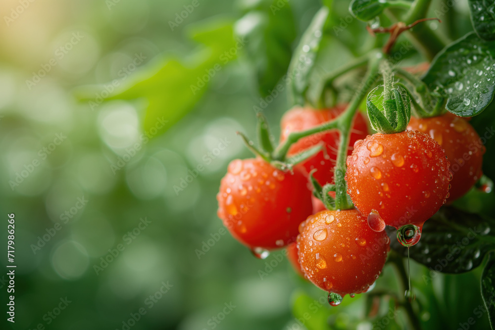 Aufkleber juicy tomatoes in a garden. background image. created with generative ai technology
