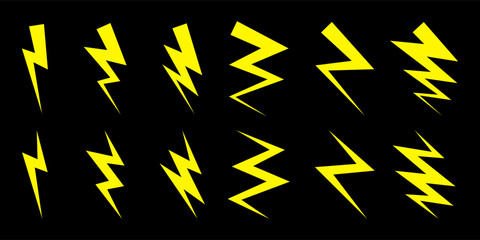 Vector lightning set. Thunderstorm design. Vector illustration