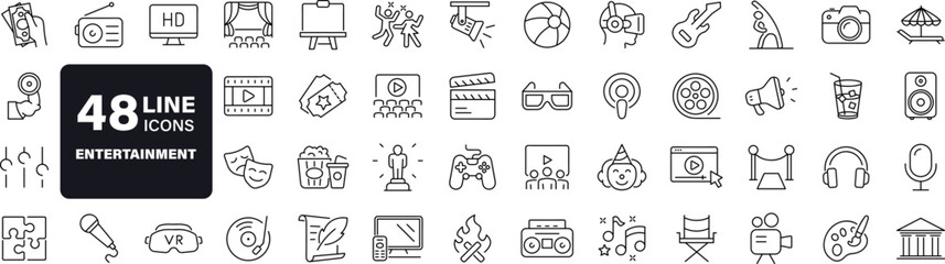 Entertainment set of web icons in line style. Lifestyle and Entertainment icons for web and mobile app. Theater, cinema, video, dance, theater, game. Vector illustration