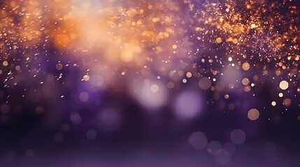Gold and dark violet Fireworks and bokeh in New Year eve and copy space. Abstract background holiday.
